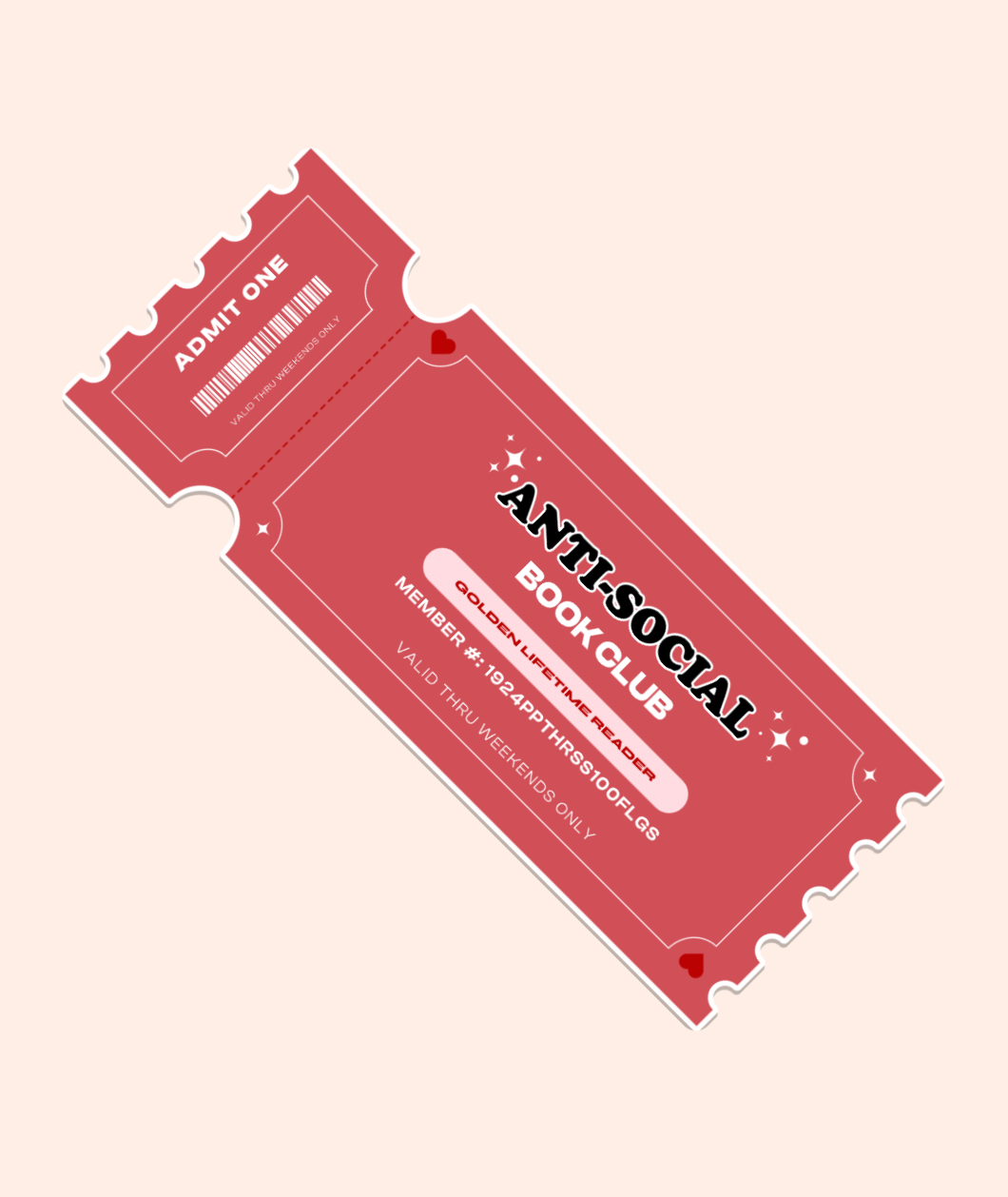 'Anti-Social Book Clubbin' ticket sticker made in Figma